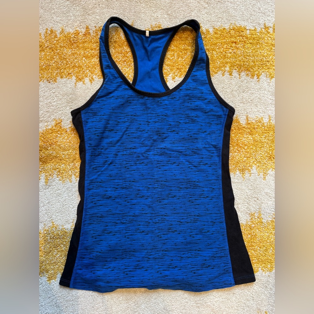People Tree Blue Black Yoga Activewear Cross Back Racerback Top